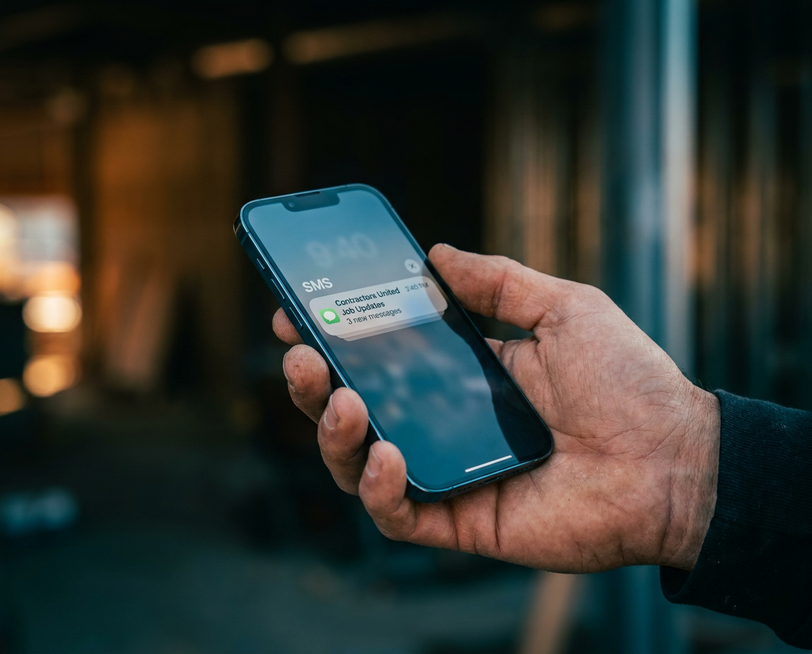 Contractor receiving an instant AI-generated SMS call summary on their iPhone after a customer call
